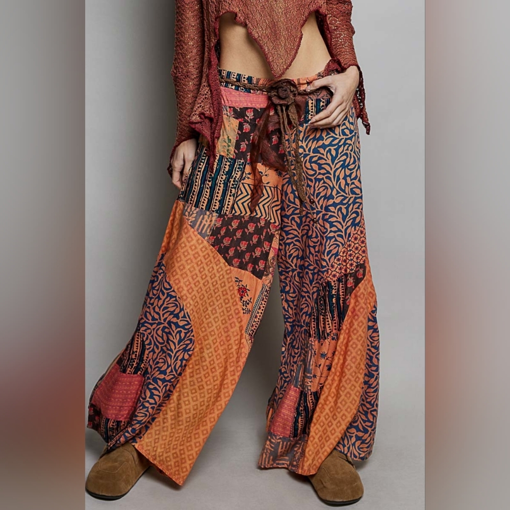 153 POL Vibrant Patchwork Wide-Leg Pants - Picture 2 of 6